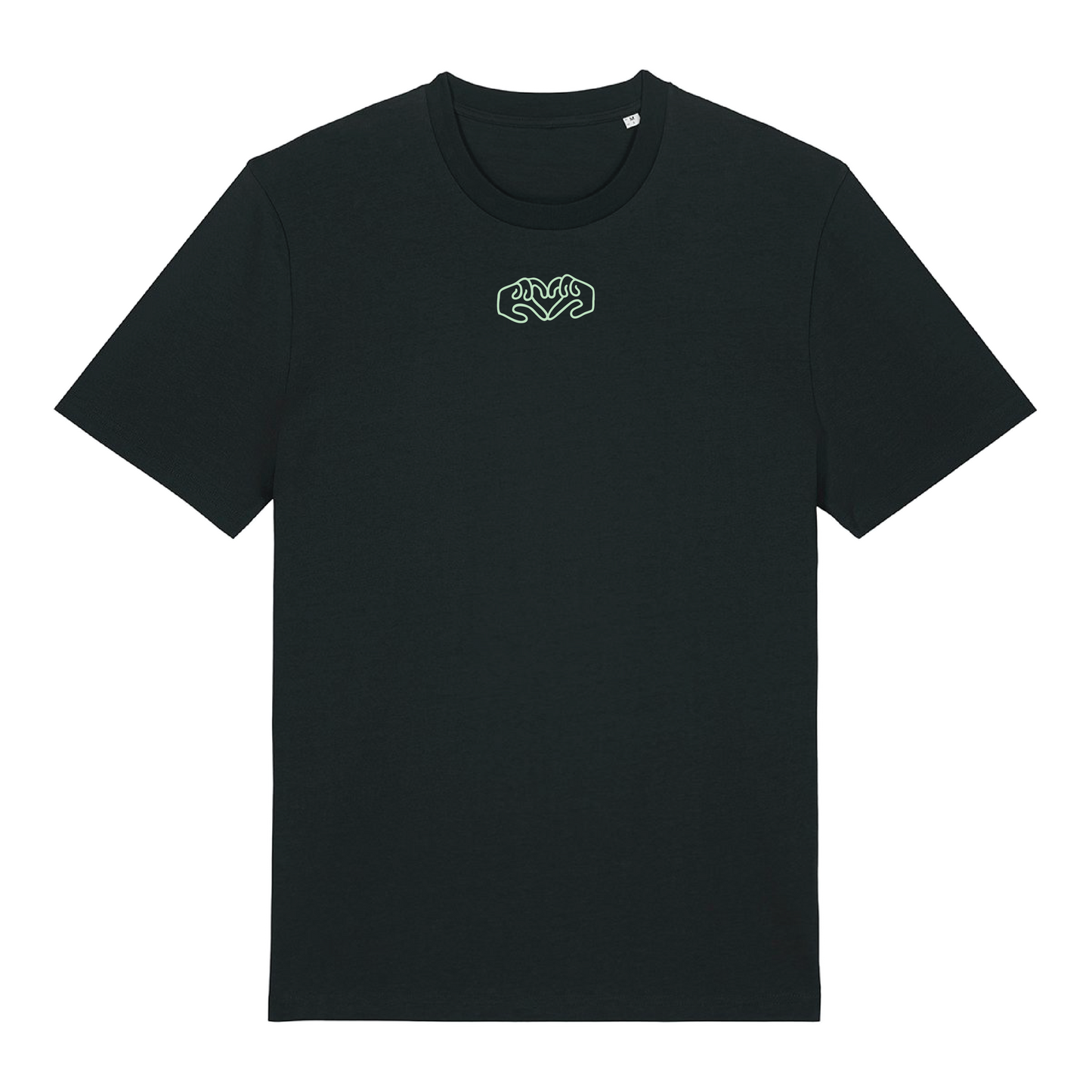 Black t-shirt with dual Gen Z line-art hand graphics with a glow in the dark front embroidery & Rainbow foil back, soft cotton unisex fit